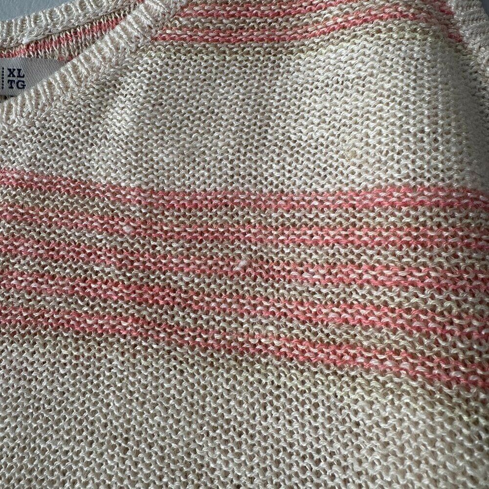 Y2K Linen Blend Sweater Tank Top XL Cream Old Navy Crochet Knit Stripe Boho Boxy - Picture 5 of 8